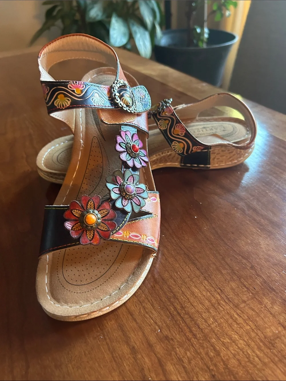 Women's Floral Multi-Color Leather Sandals - Picture 1 of 7